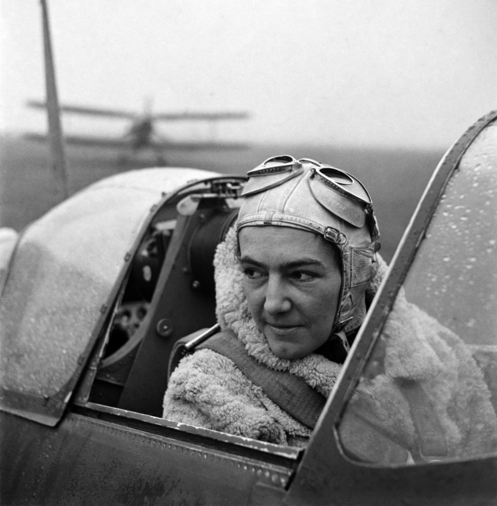 Anna Leska, Air Transport Auxilliary, Polish pilot flying a spitfire, White Waltham, Berkshire, England 1942 by Lee Miller